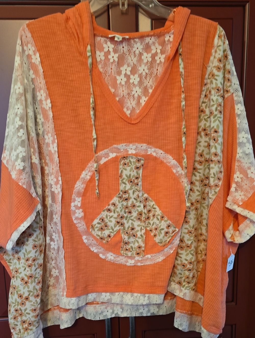 Pol Women's Orange Floral Lace Hoodie Top